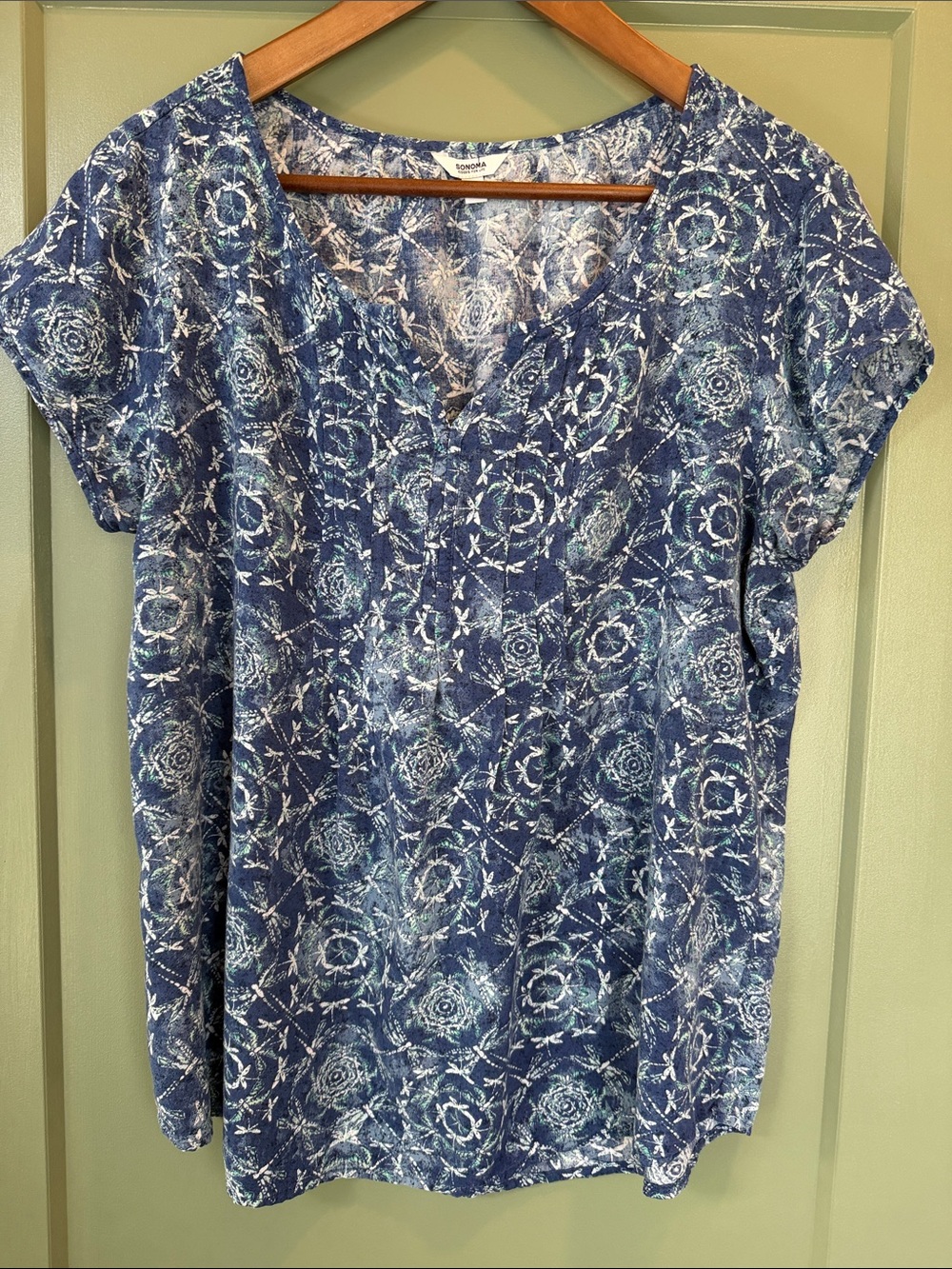 Sonoma Goods for Life Blue Dragonfly Pintucked Blouse